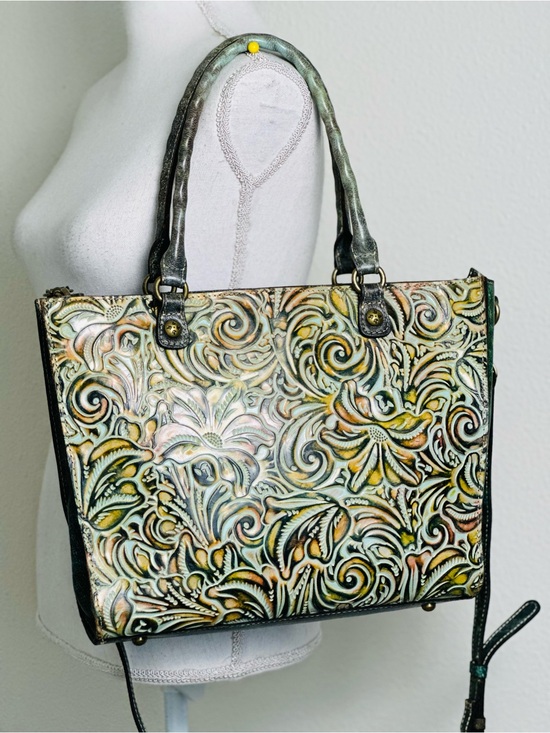 Patricia Nash Handbags - Patricia Nash Turquoise Hand-Tooled Floral Leather Tote Bag